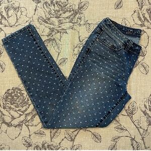LC Lauren Conrad Blue Wash Hearts Prints Skinny Jeans Size 14